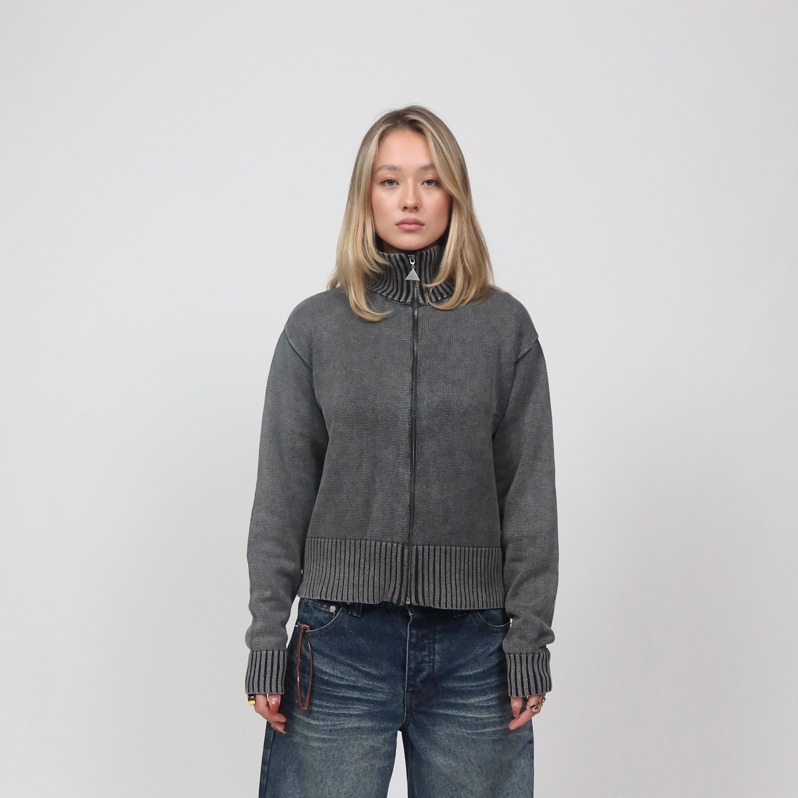 ZIP UP BLACK WASHED UNISEX FIT