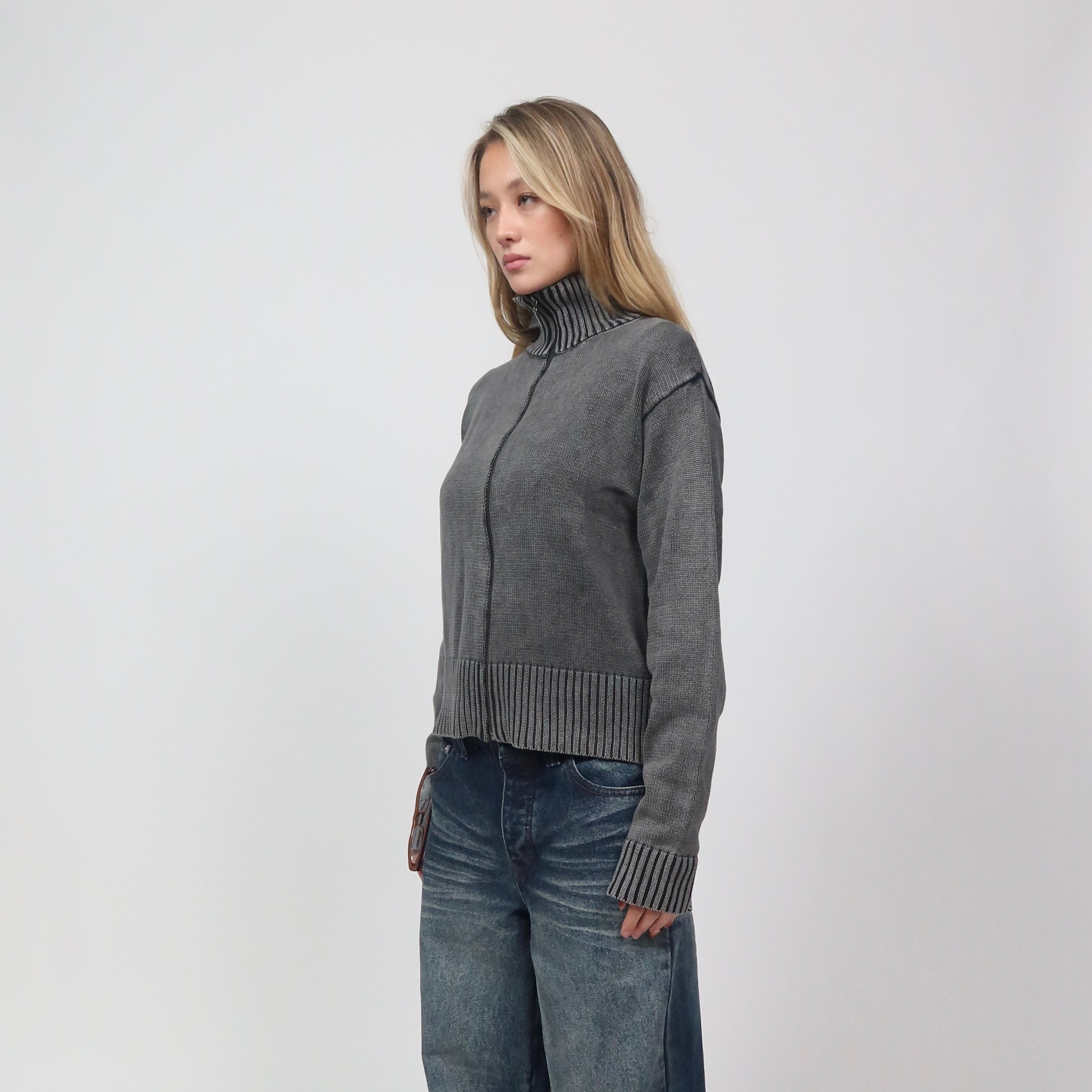 ZIP UP BLACK WASHED UNISEX FIT