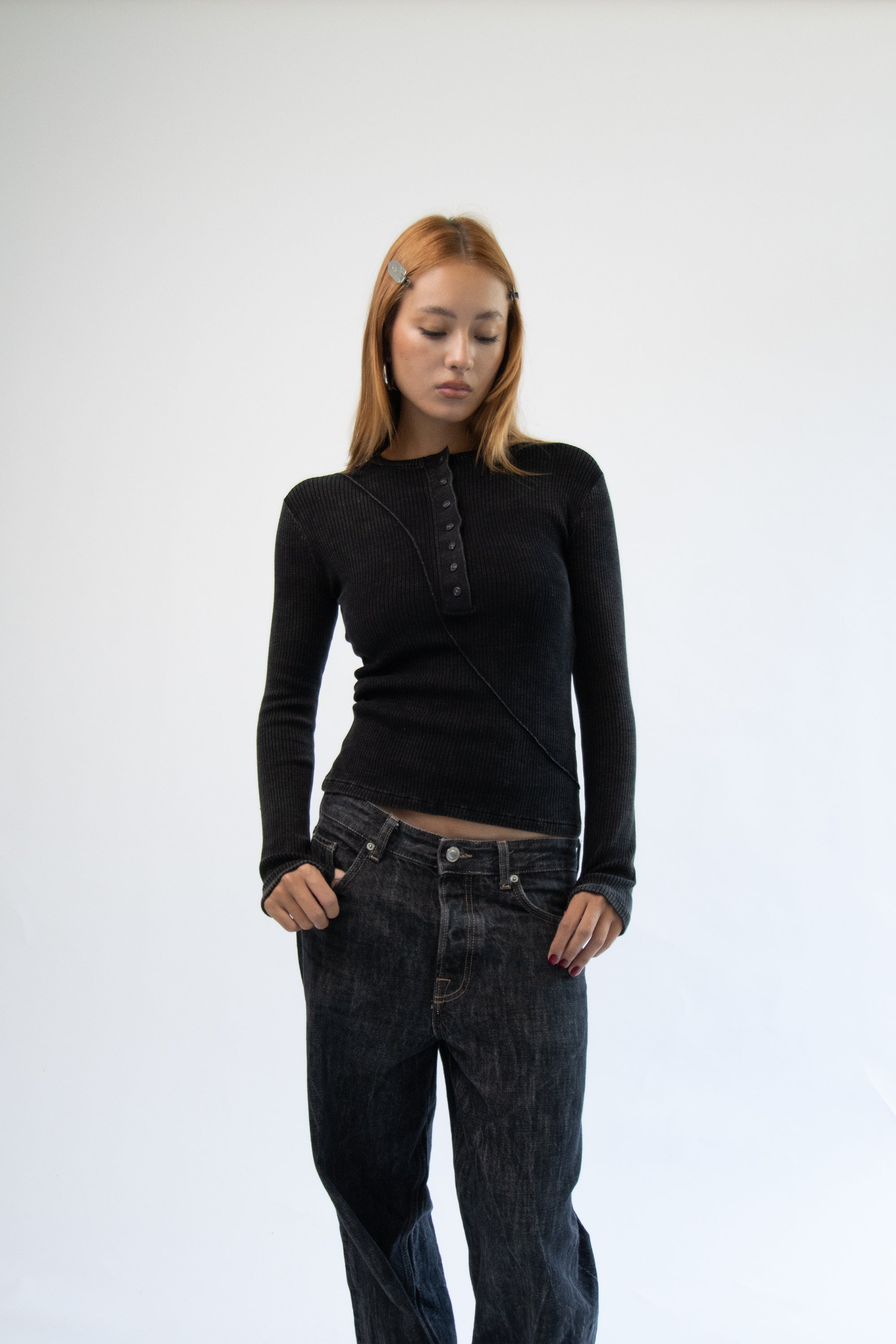 SLIM LIGHT BUTTON SHIRT BLACK WASHED